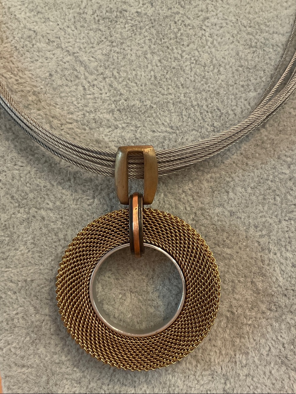 Ann Klein Gold-Tone Mesh Circle Pendant Necklace